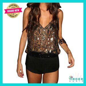 Sparkly Sequin Mesh Tank Top V-Neck Sheer Rave Party Wear Y2K Chic